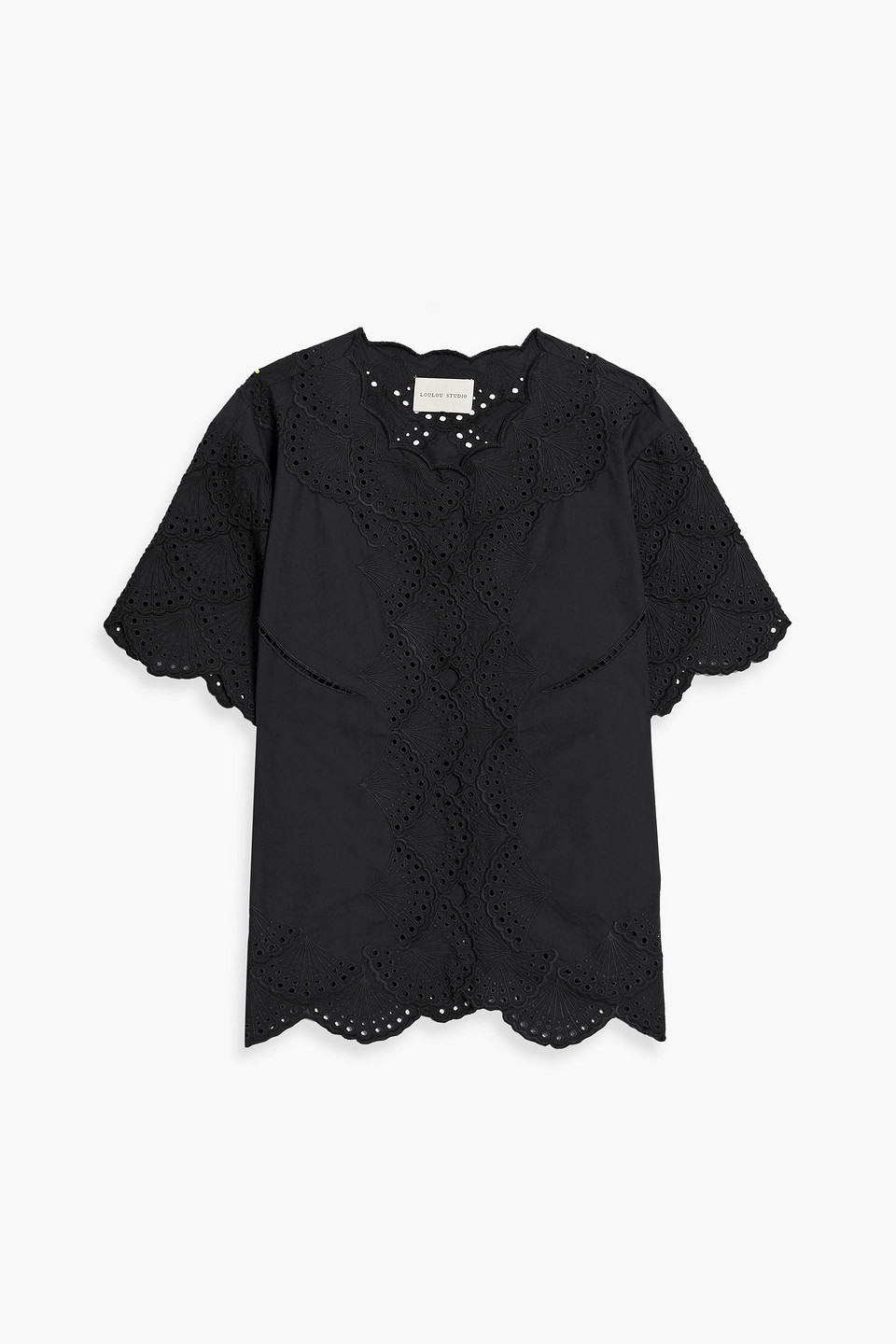 Loulou Studio Elly Scalloped Broderie Anglaise Cotton Top In Black