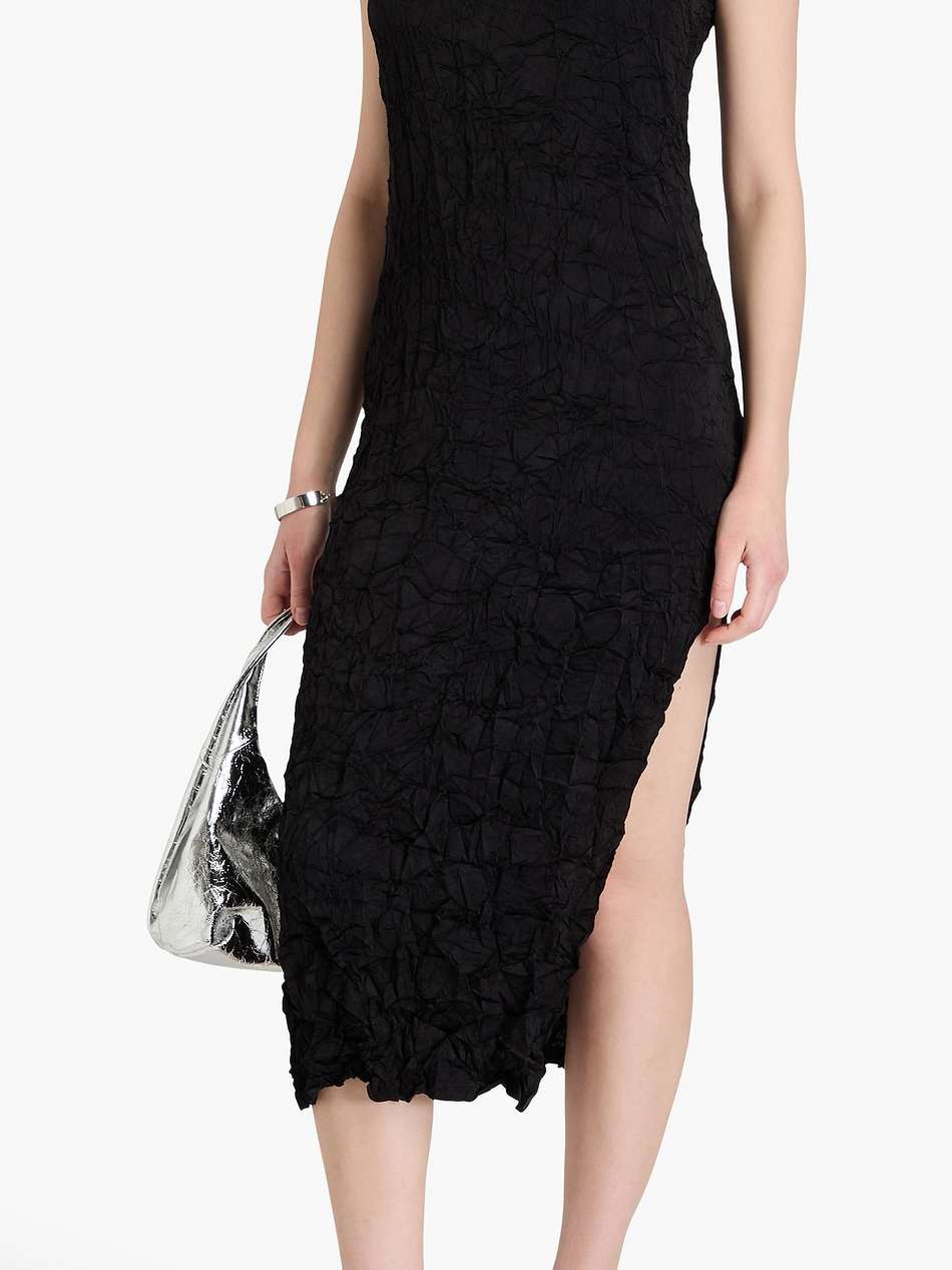embellished crinkled satin midi dress