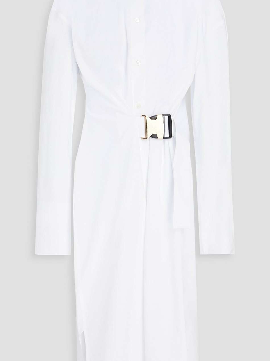 buckled cotton-poplin midi shirt dress