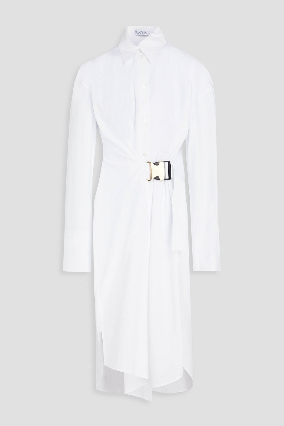 Jw Anderson Buckled Cotton-poplin Midi Shirt Dress In Weiss
