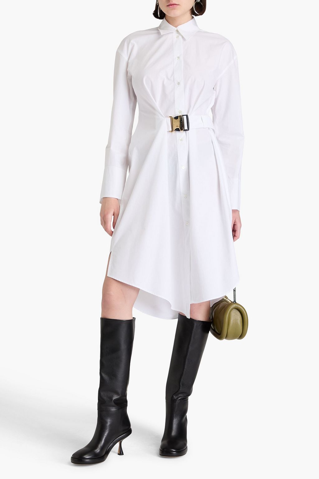 JW ANDERSON 버클 디테일 코튼 포플린 미디 셔츠 드레스