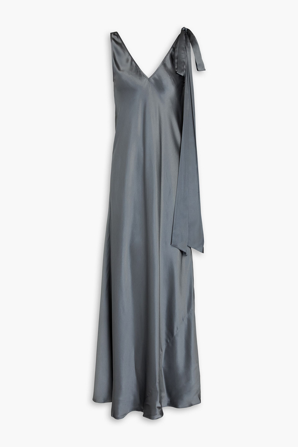 Jw Anderson Knotted Silk-satin Maxi Slip Dress In Dunkelgrau