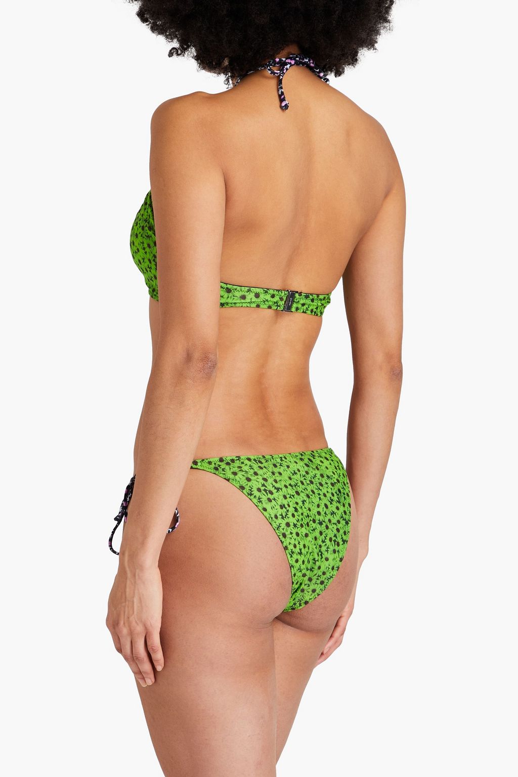 GANNI Embellished floral-print halterneck bikini top