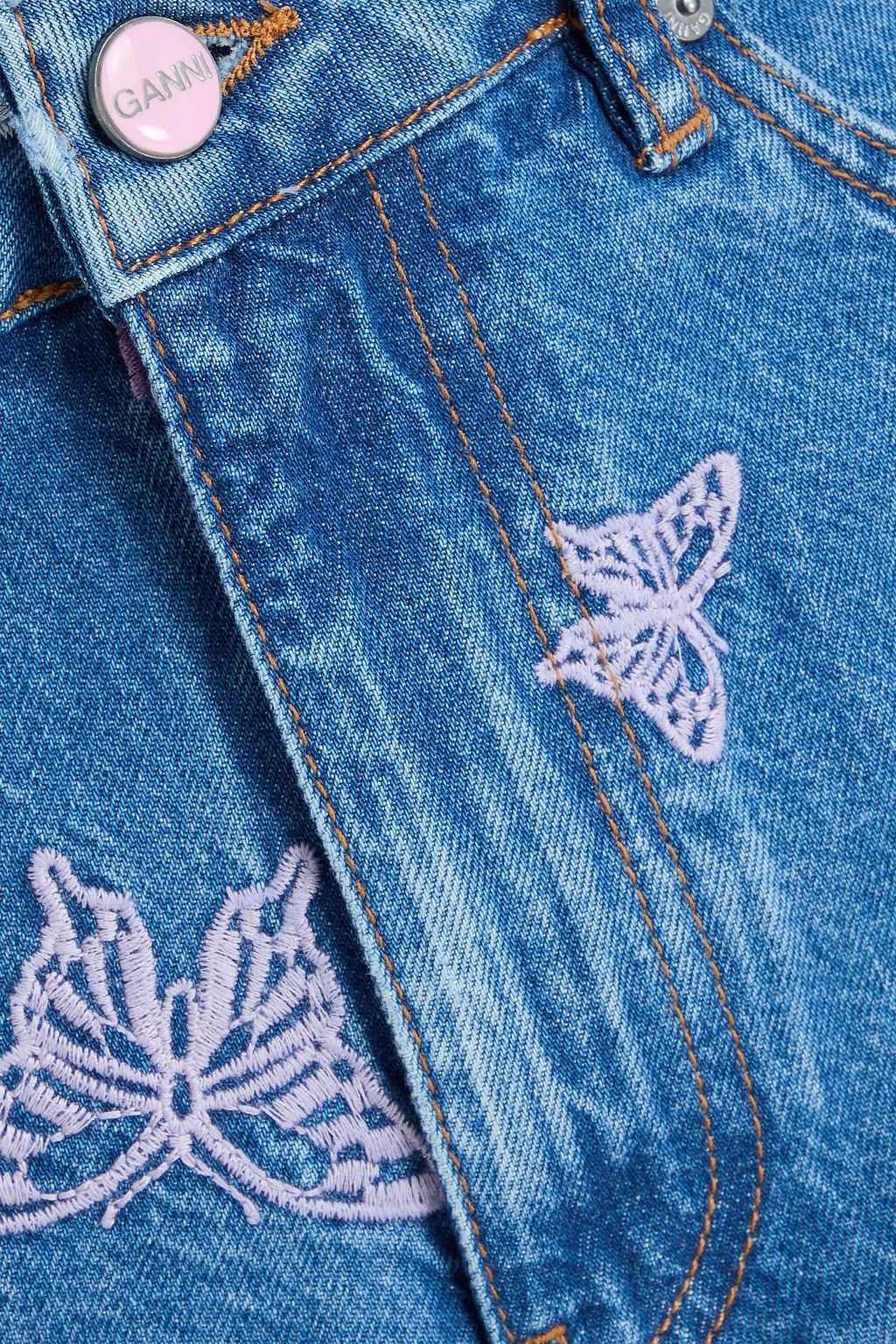 GANNI Embroidered denim shorts