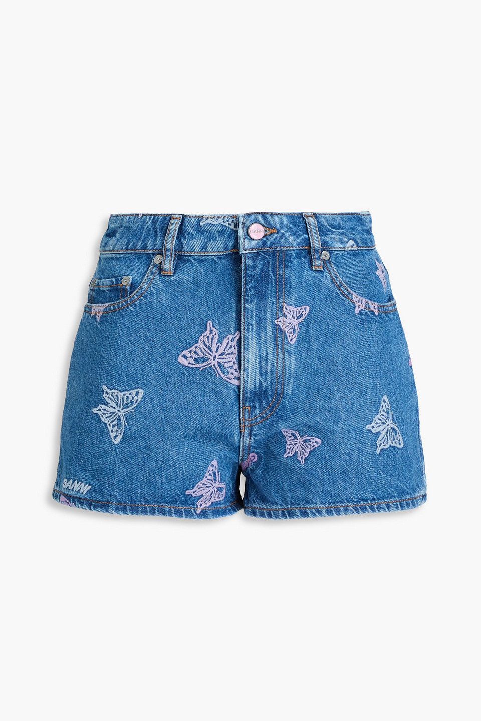 GANNI - Embroidered denim shorts - Blue - 26
