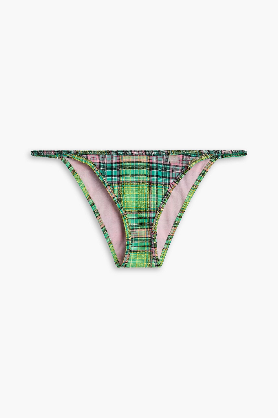 Ganni Checked Stretch-seersucker Bikini Briefs In Multicolor