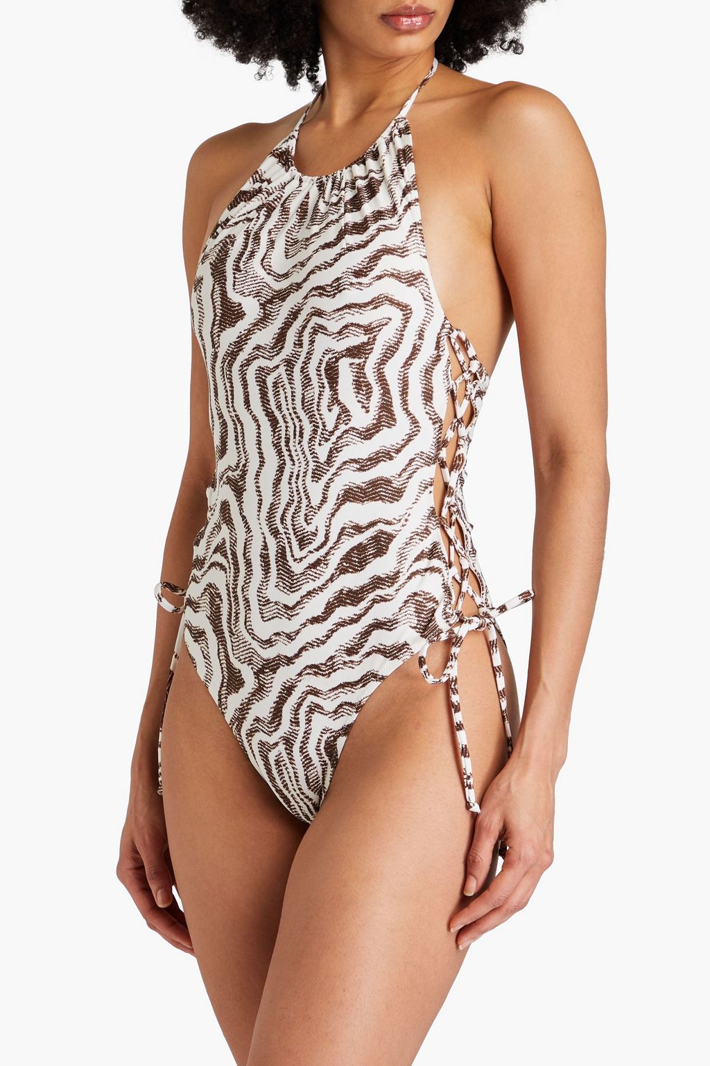 GANNI Neckholder-Badeanzug mit Print