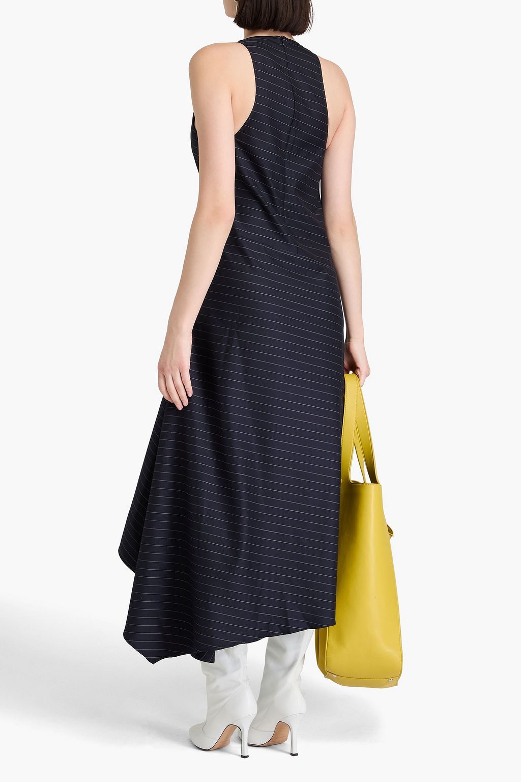 JW ANDERSON فستان طويل من التويل المصنوع من مزيج الصوف بتصميم مقلّم مزود بفتحات