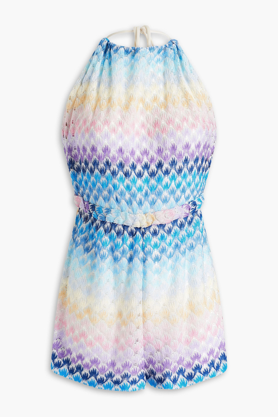 Missoni Metallic Crochet-knit Halterneck Playsuit In Bunt