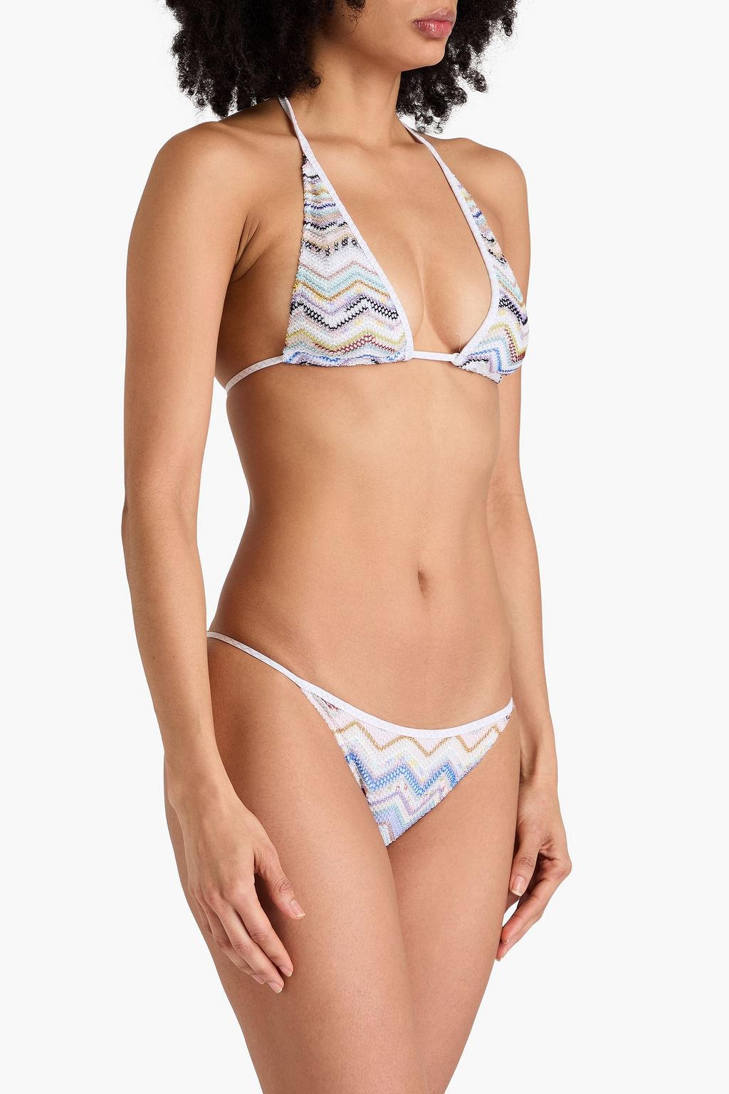 MISSONI Metallic crochet-knit triangle bikini