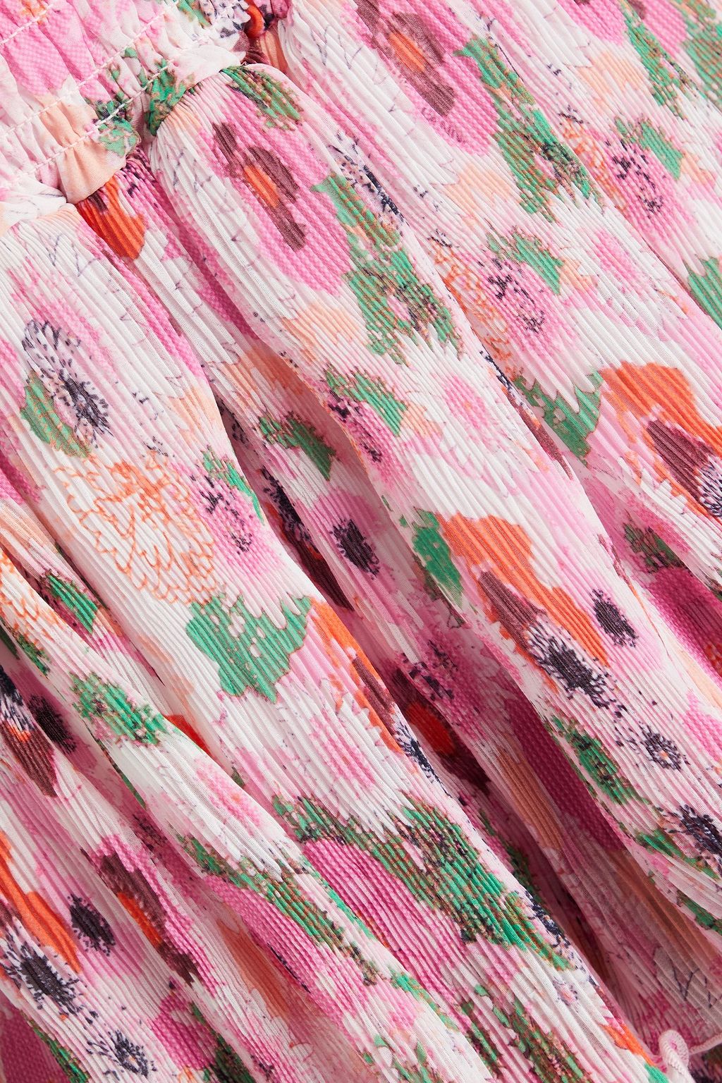 GANNI Tiered floral-print plissé-chiffon midi dress