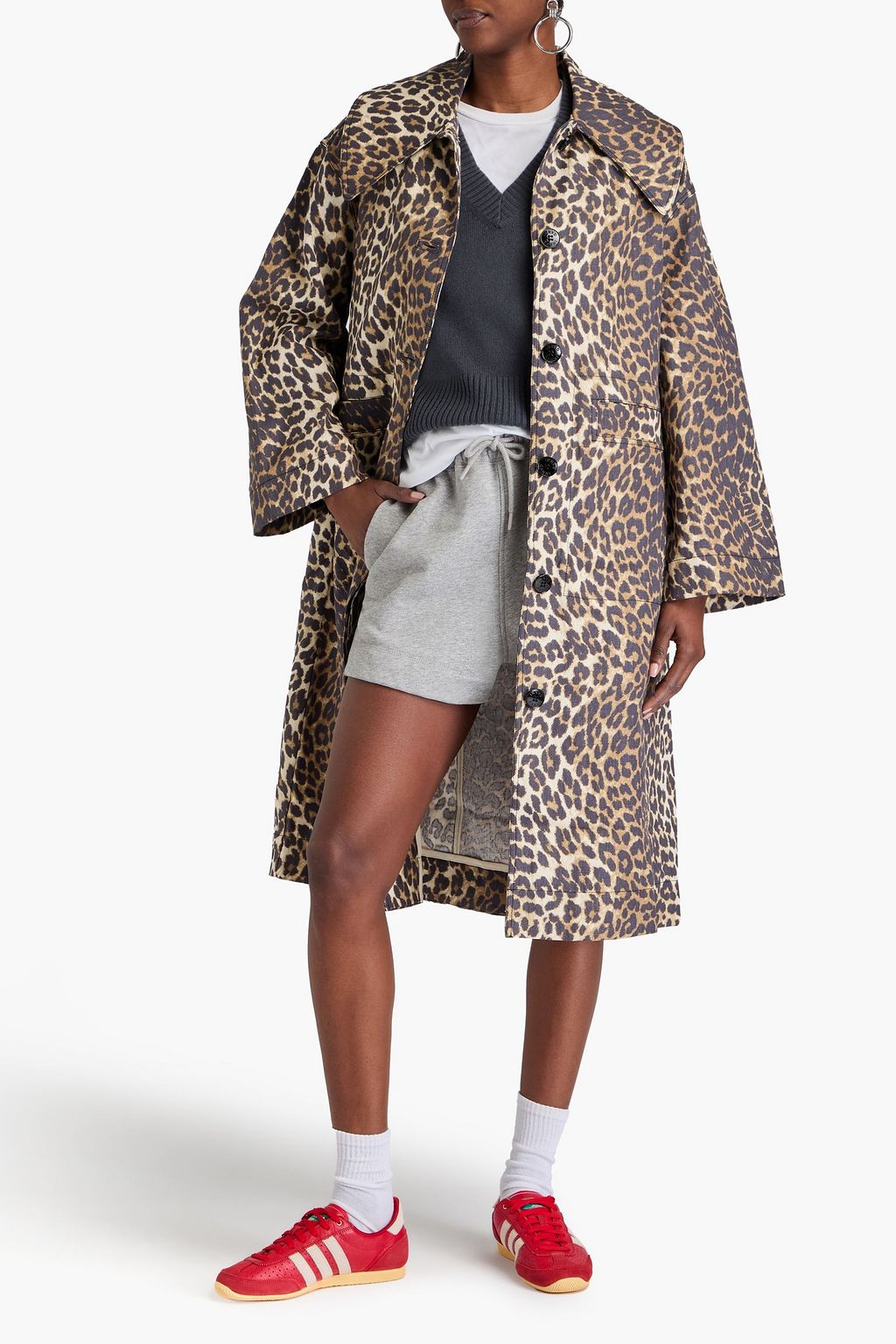 GANNI Leopard-print canvas coat
