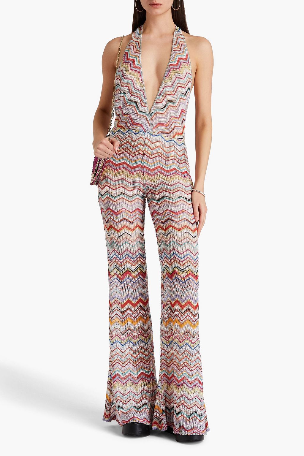 MISSONI Metallic crochet-knit halterneck jumpsuit