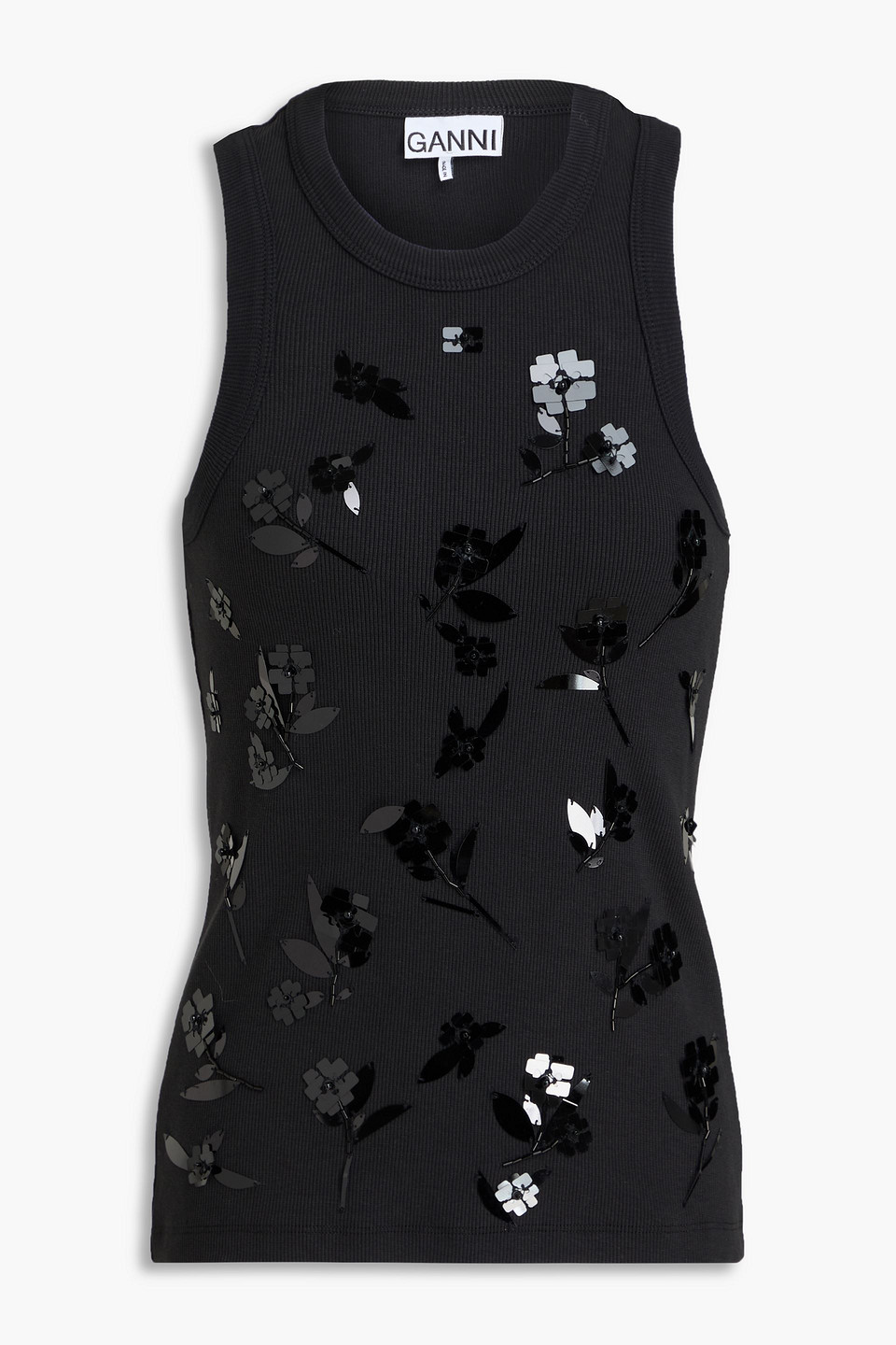 GANNI - Embellished cotton-blend jersey tank - Black - DE 40