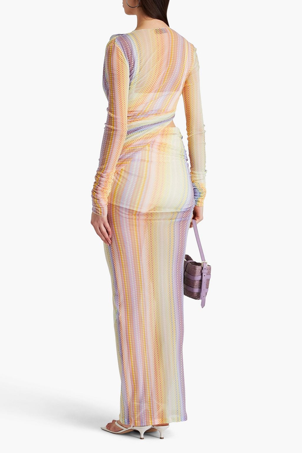 MISSONI فستان طويل من نسيج شبكي بطبعة مربعات وبقصّة ملفوفة