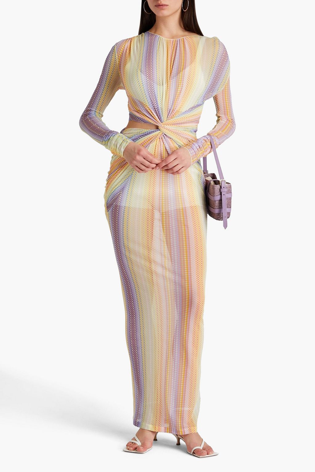 MISSONI فستان طويل من نسيج شبكي بطبعة مربعات وبقصّة ملفوفة