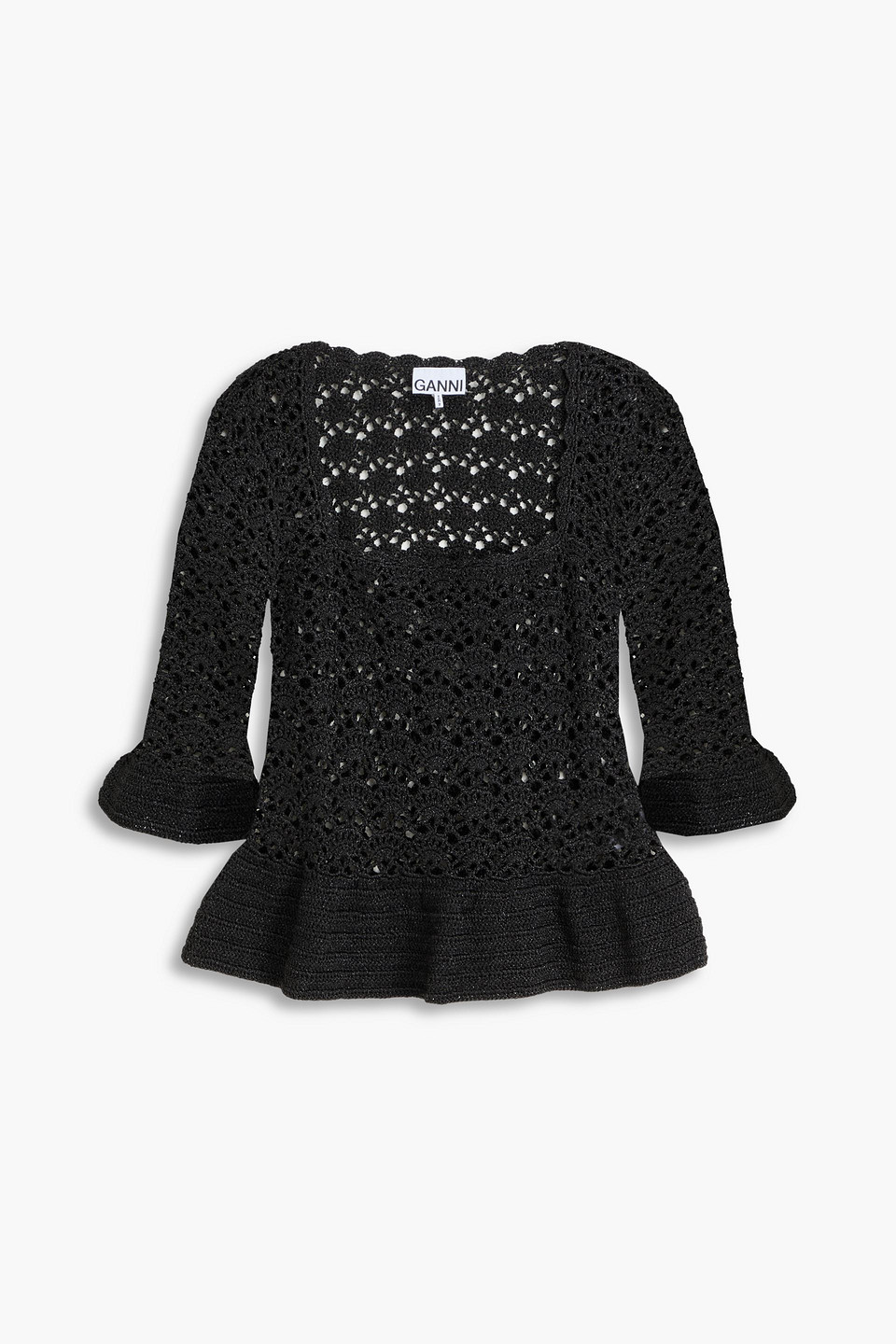 GANNI - Metallic crocheted top - Black - L