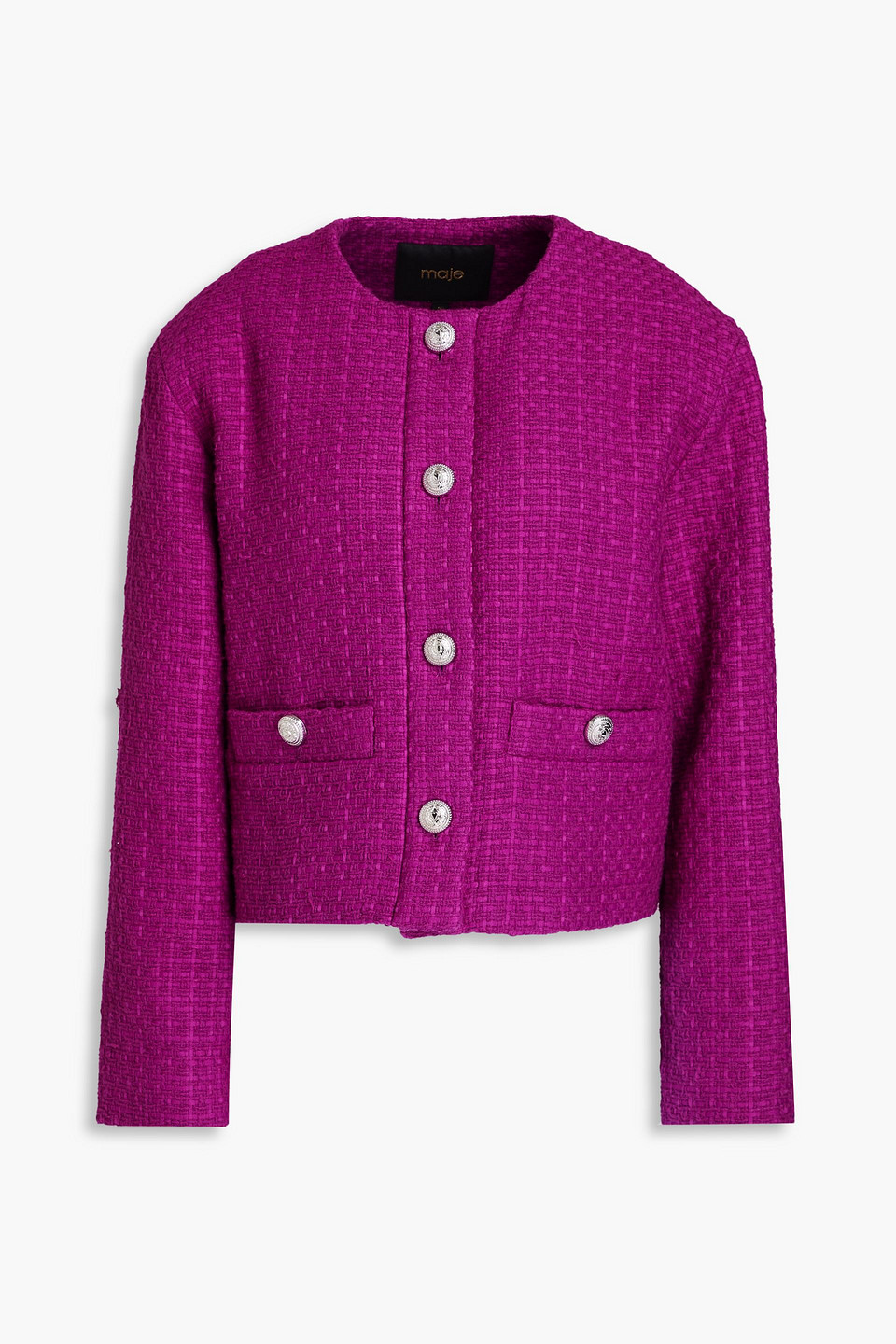 maje - cotton-blend tweed jacket - purple - fr 38