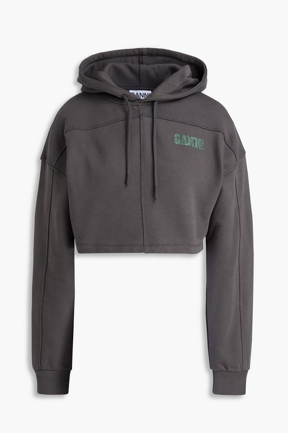 GANNI CROPPED HOODIE AUS FLEECE AUS EINER BAUMWOLLMISCHUNG MIT VERZIERUNG