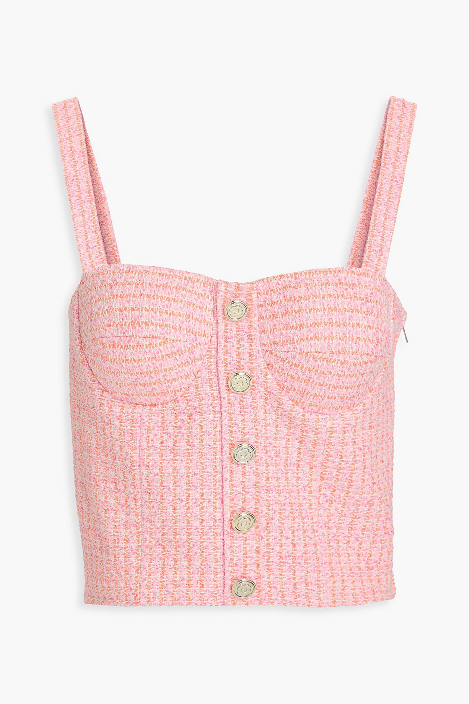 maje - metallic cotton-blend tweed bustier top - pink - 3
