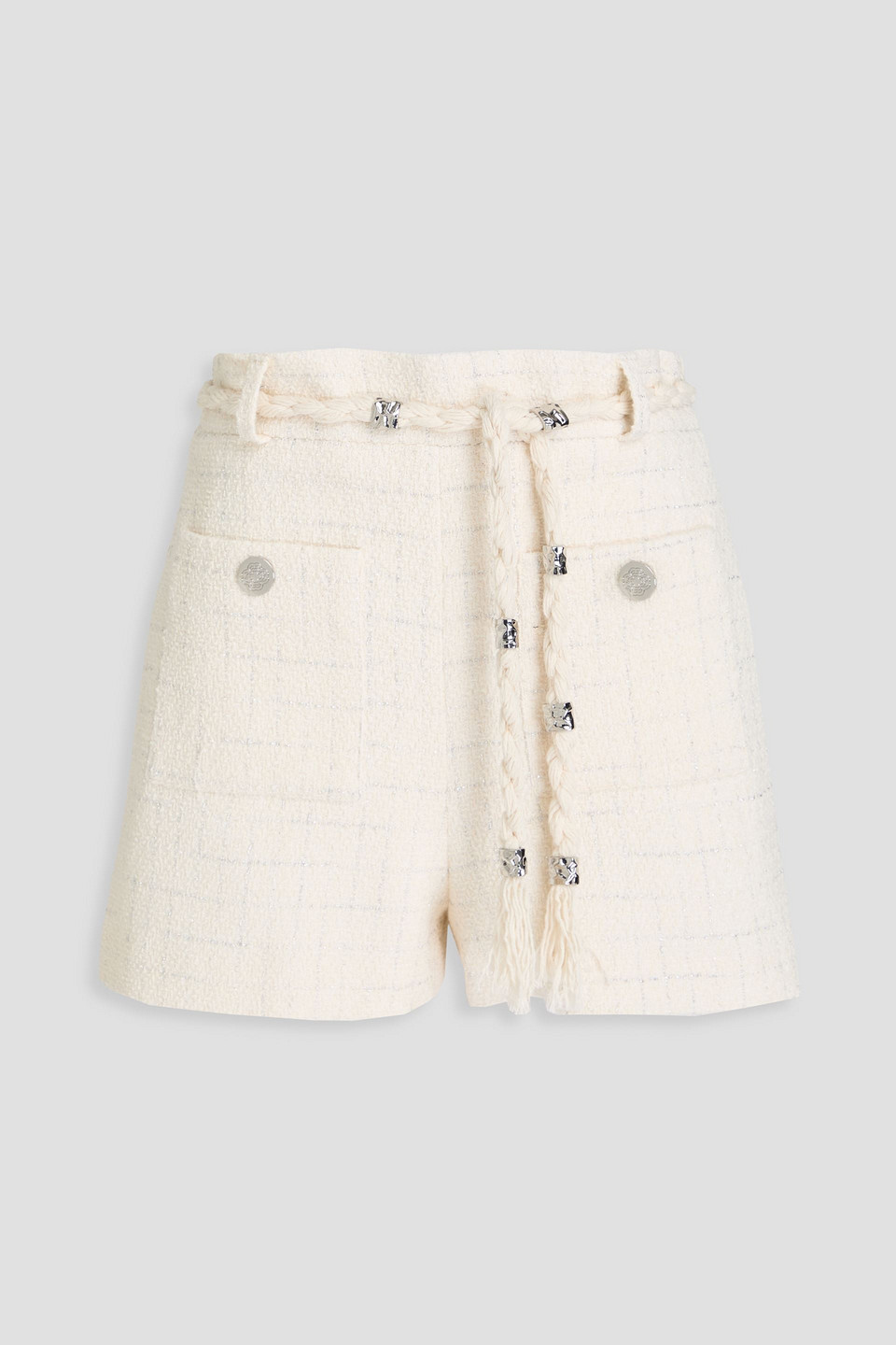 Maje Embellished Metallic Cotton-blend Tweed Shorts In Elfenbein