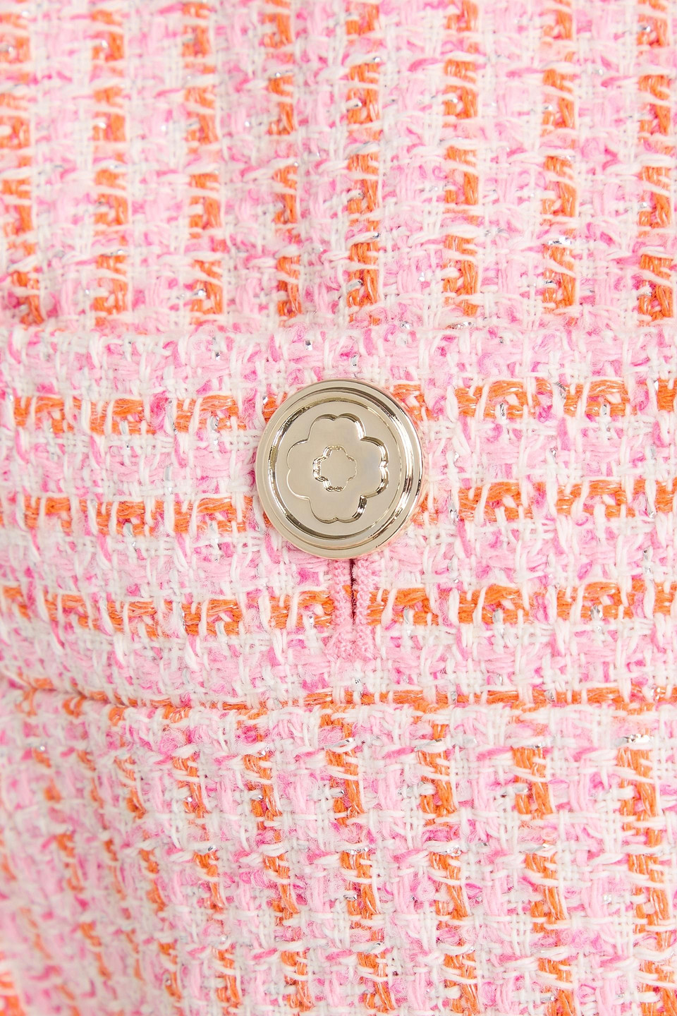 Maje Belted Metallic Cotton-blend Tweed Vest In Baby-pink