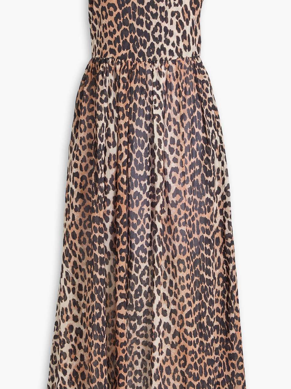strapless leopard-print cotton midi dress
