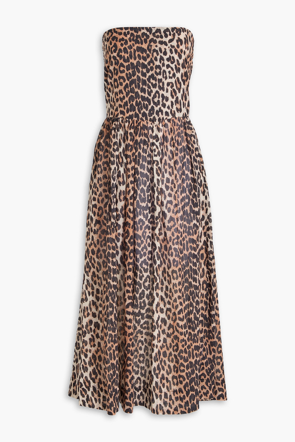 Ganni Leopard Print Strapless Organic Cotton Cover-up Dress In Animal Print