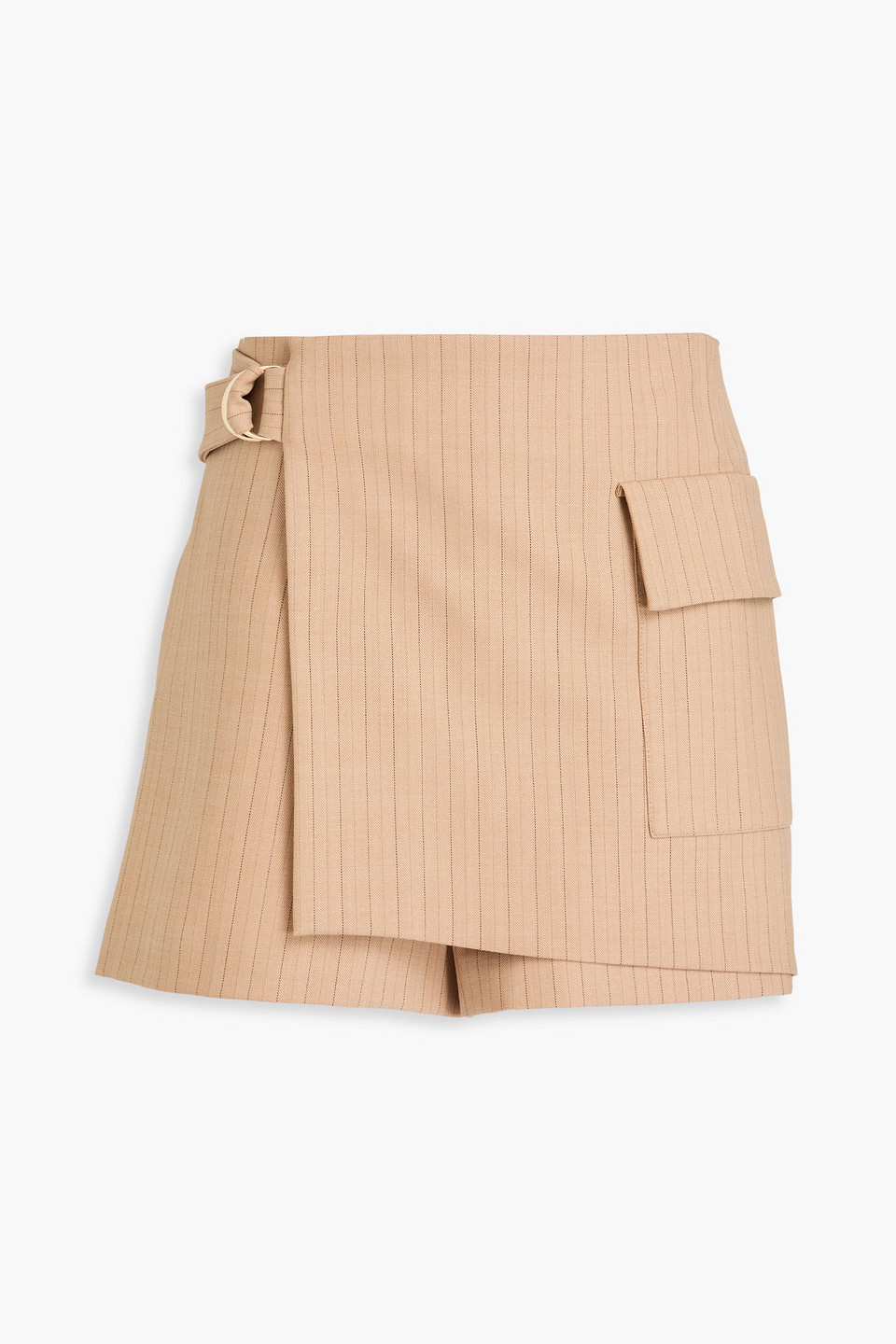 Maje Skirt-effect Pinstriped Shorts In Sandfarben
