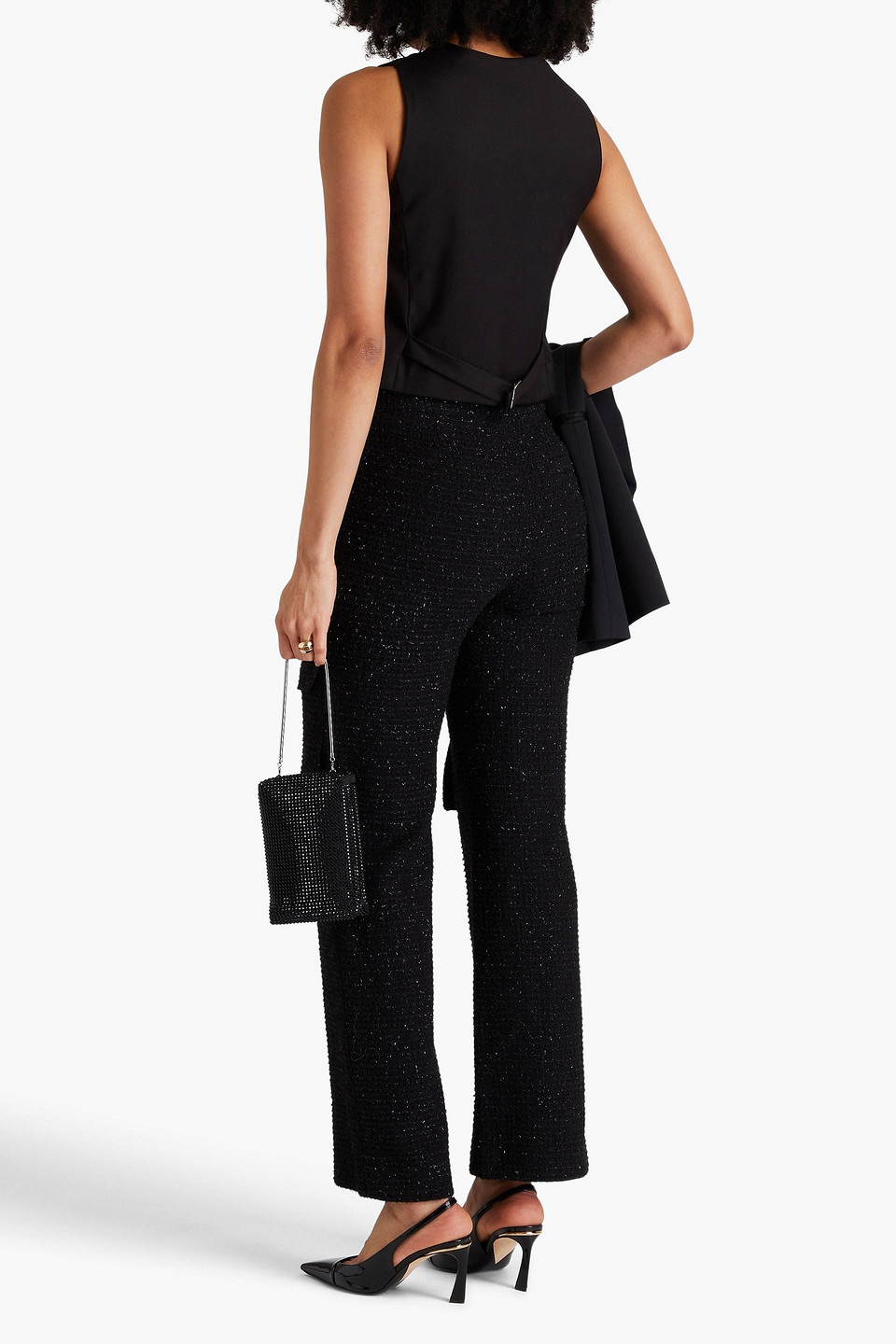 Maje Flared Tweed Cargo Trousers In Schwarz