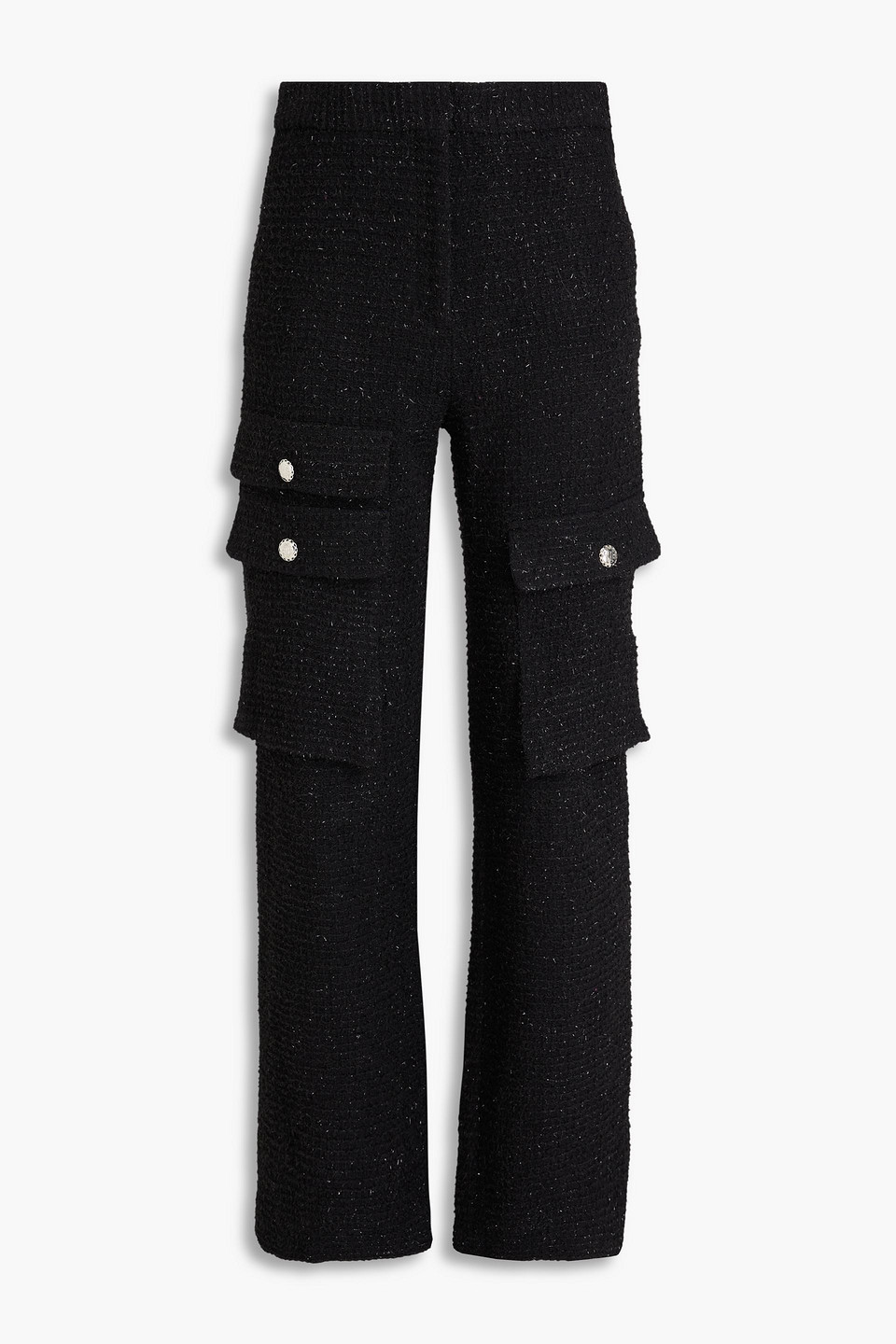 Maje Flared Tweed Cargo Trousers In Schwarz