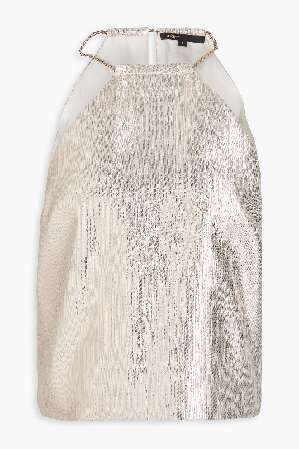 Maje Chain-embellished Lamé Top In Platin