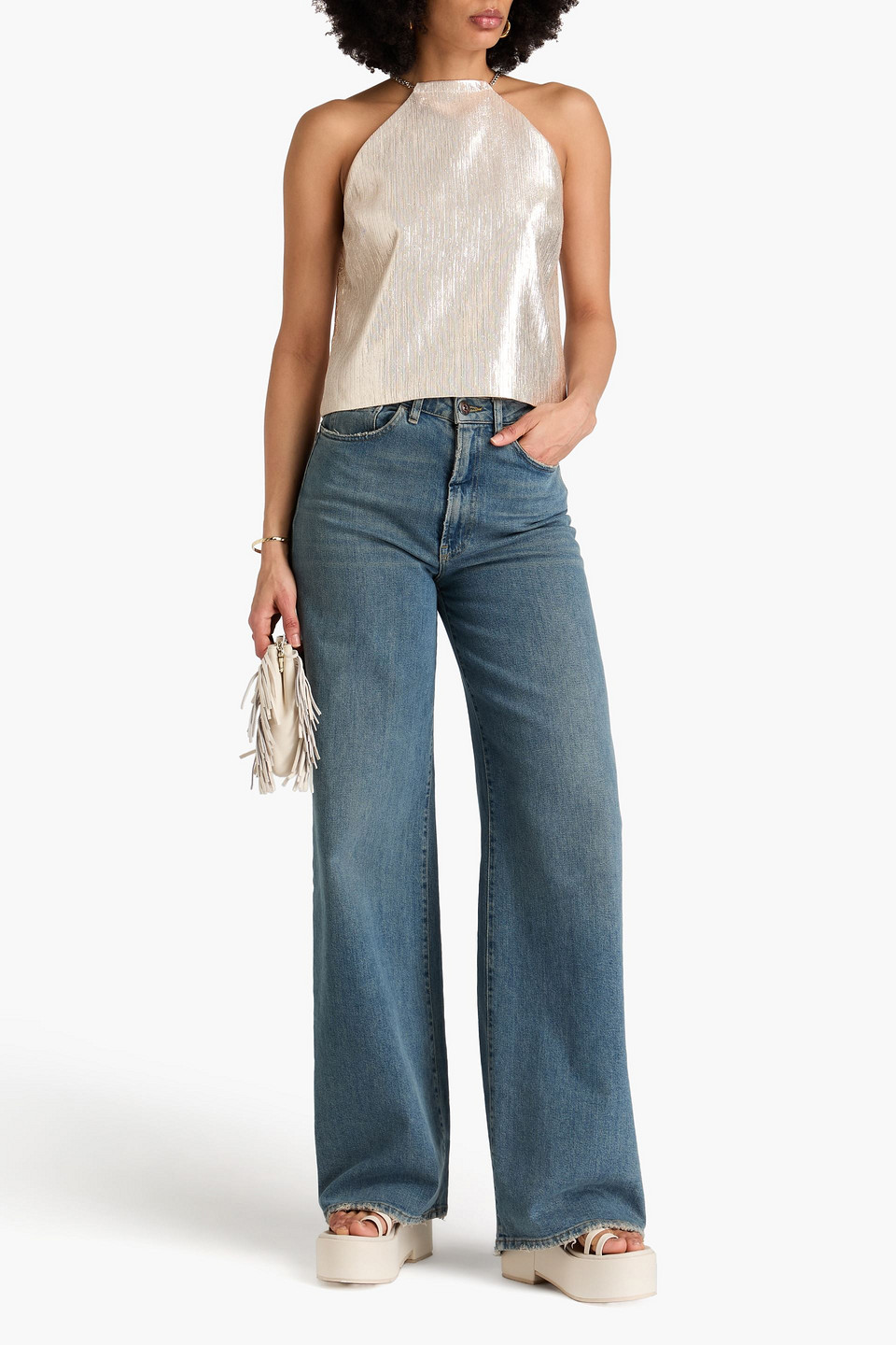 Maje Chain-embellished Lamé Top In Platin