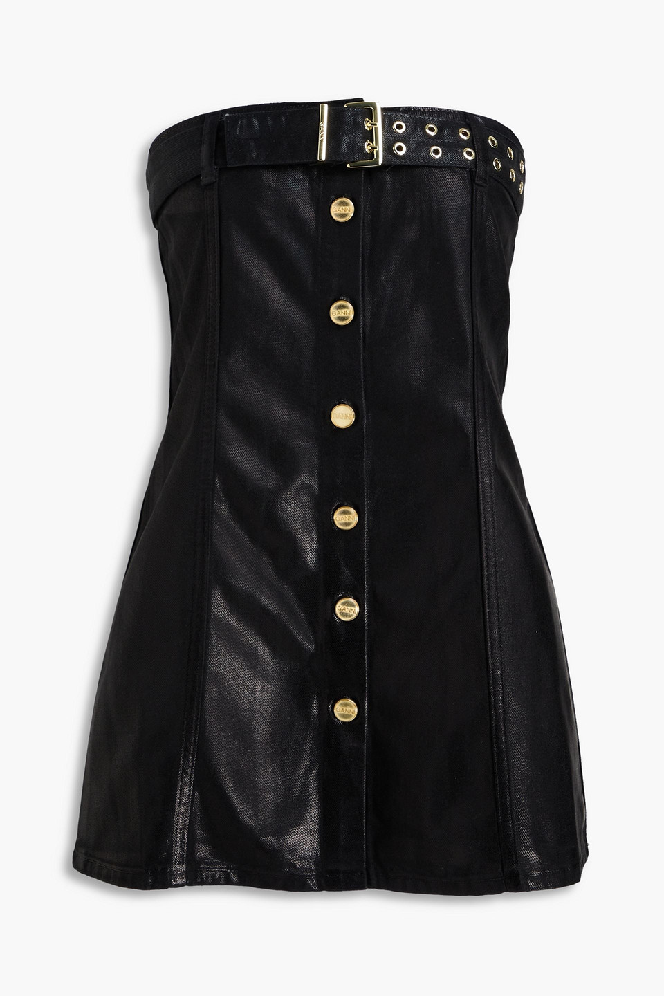 GANNI - Strapless coated-denim top - Black - DE 42