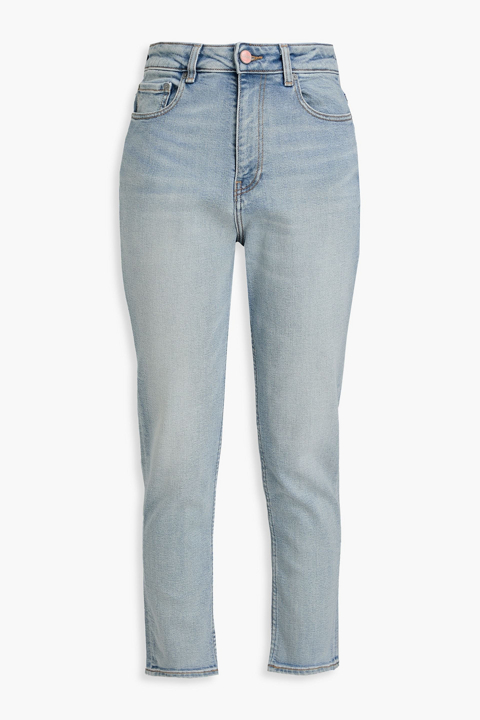 Ganni Cropped Faded High-rise Slim-leg Jeans In Light Denim