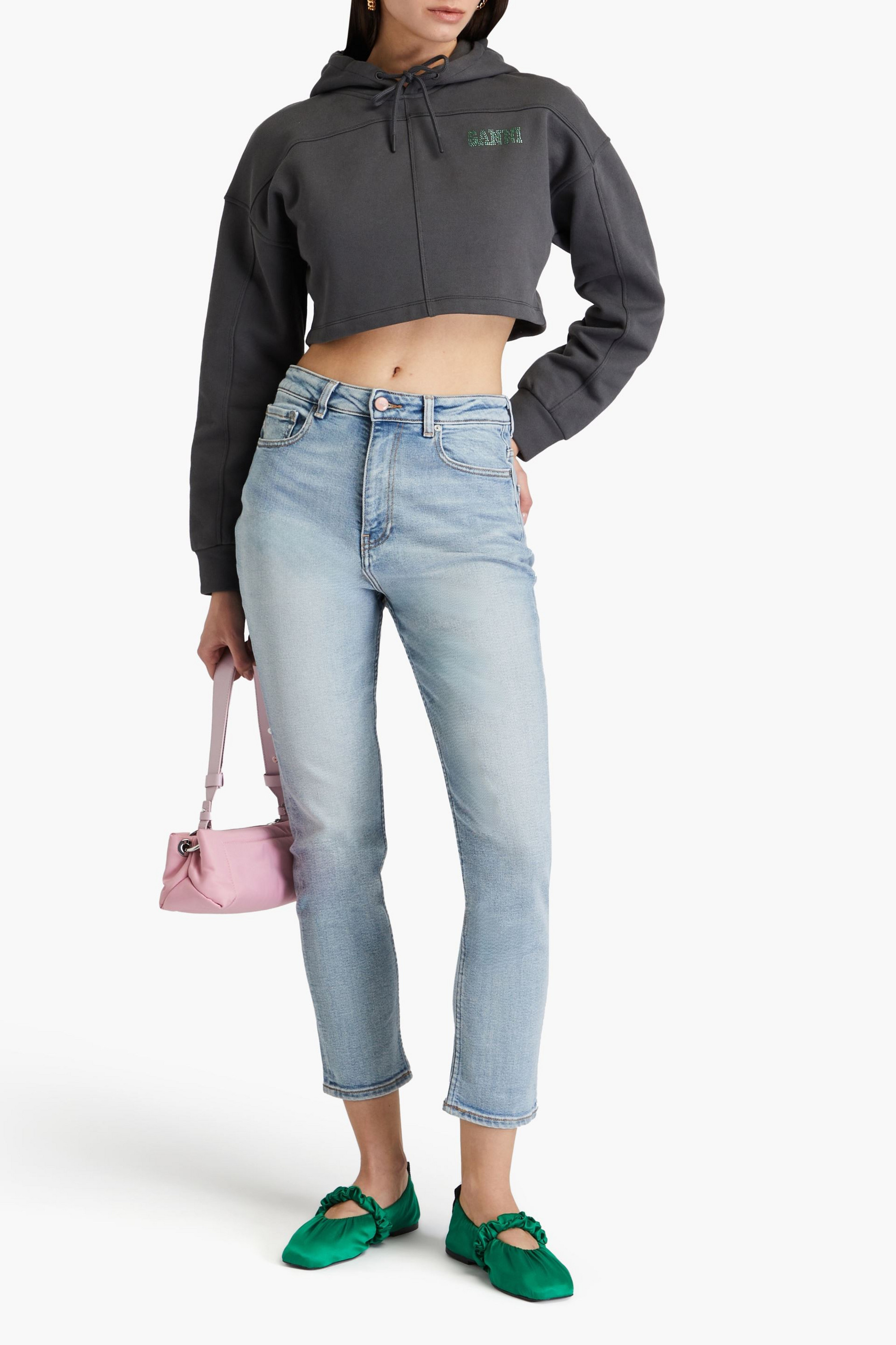 GANNI Cropped faded high-rise slim-leg jeans