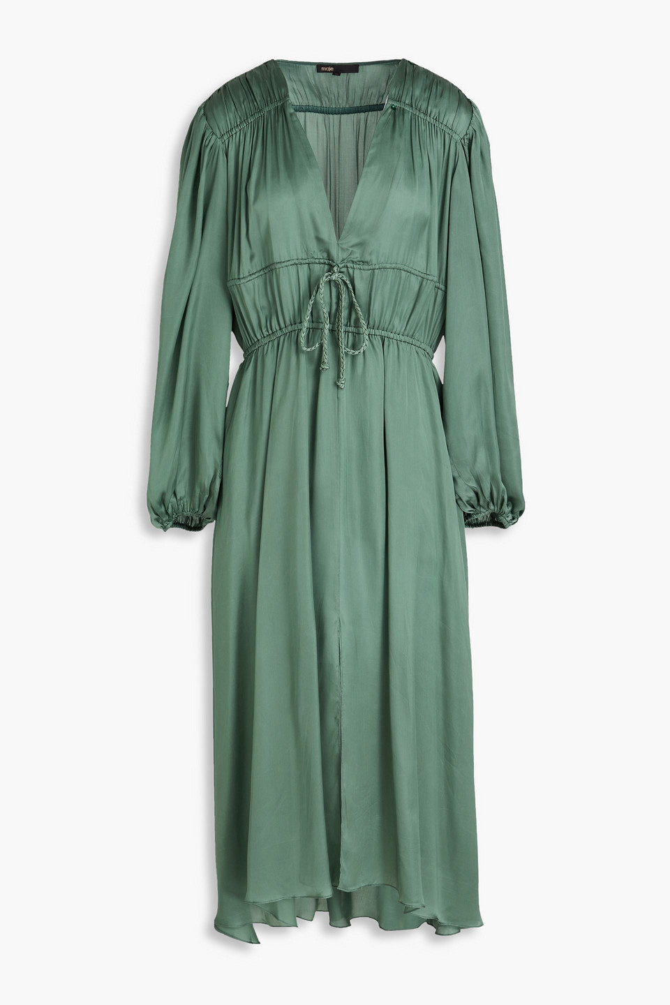 MAJE TIE-DETAILED CUPRO-SATIN MIDI DRESS