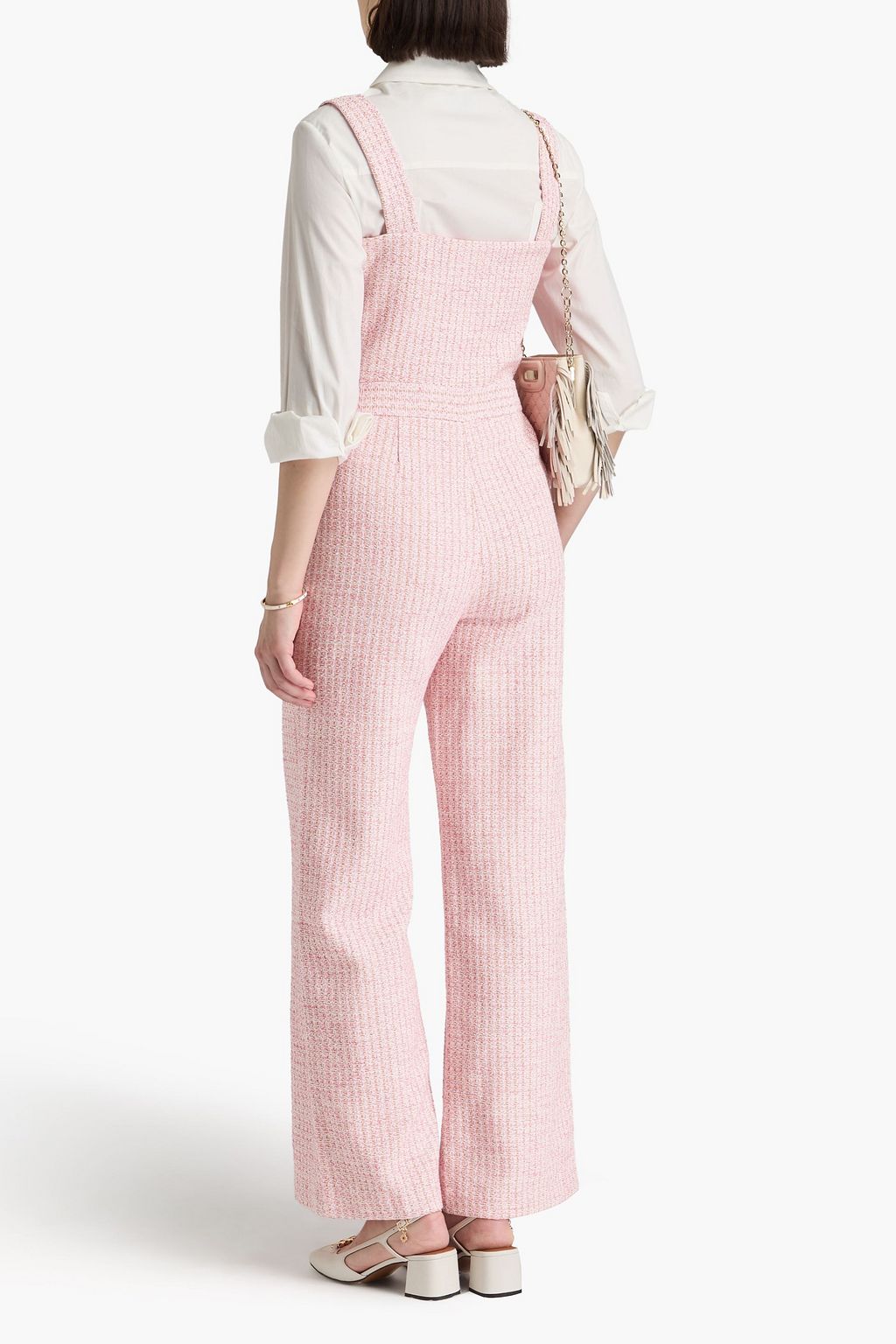 MAJE Embellished metallic cotton-blend tweed jumpsuit