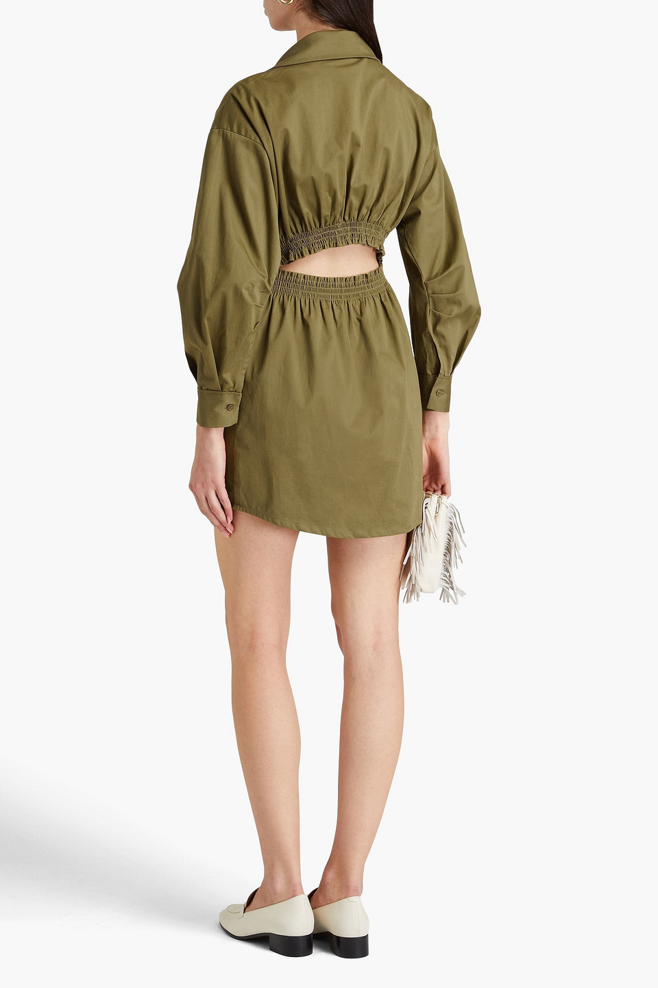 MAJE CUTOUT COTTON-BLEND TWILL MIN WRAP DRESS