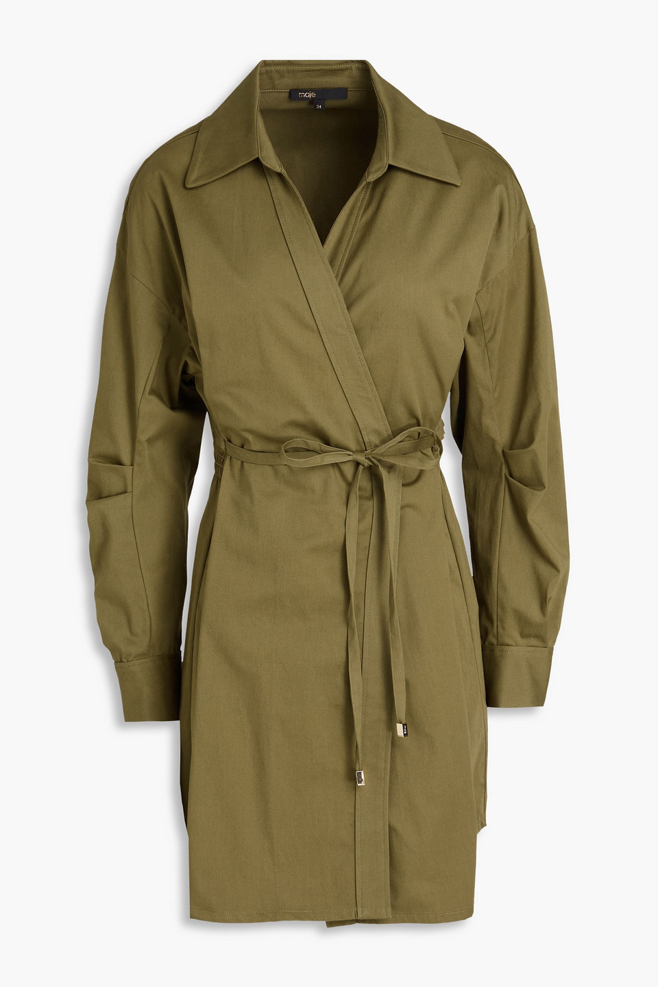 MAJE CUTOUT COTTON-BLEND TWILL MIN WRAP DRESS