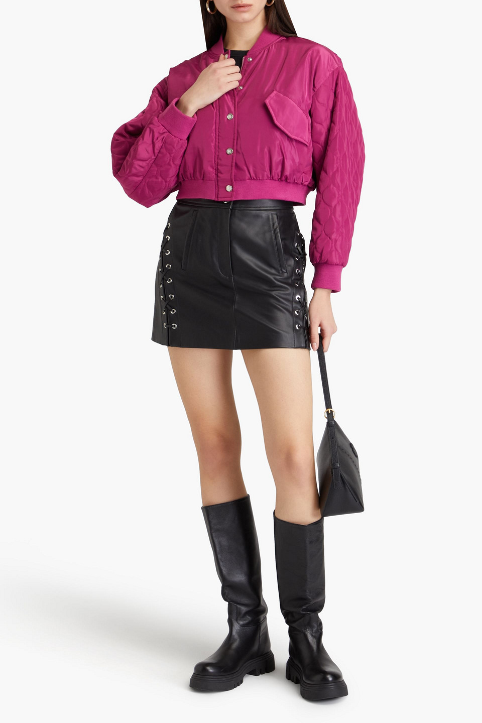  Maje - Lace-up Leather Mini Skirt - Black - Fr 36 