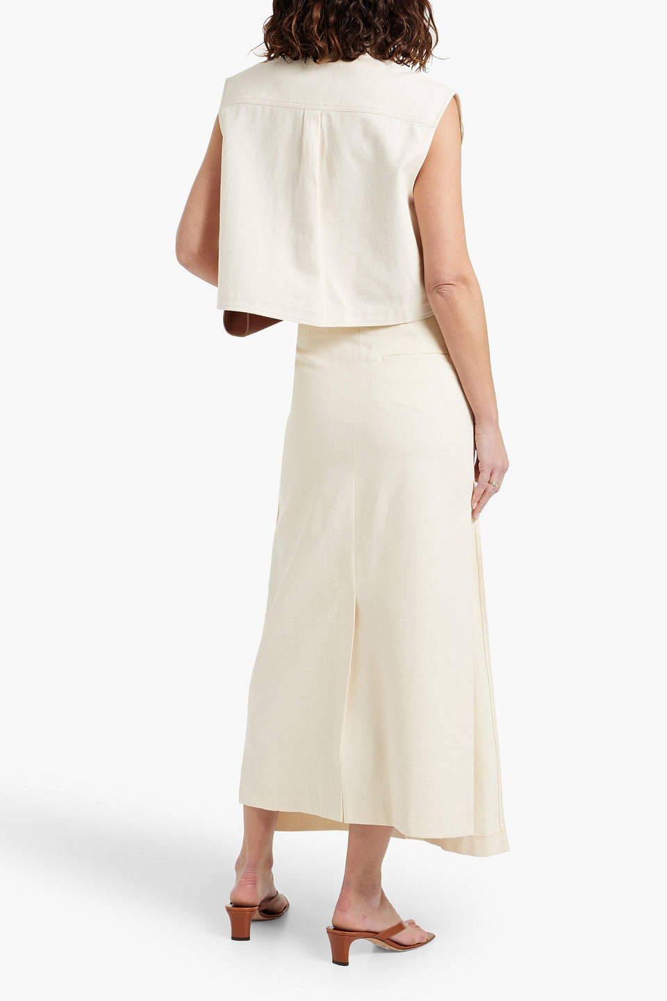 LOULOU STUDIO ATRI LAYERED COTTON-BLEND TWILL MIDI SKIRT 