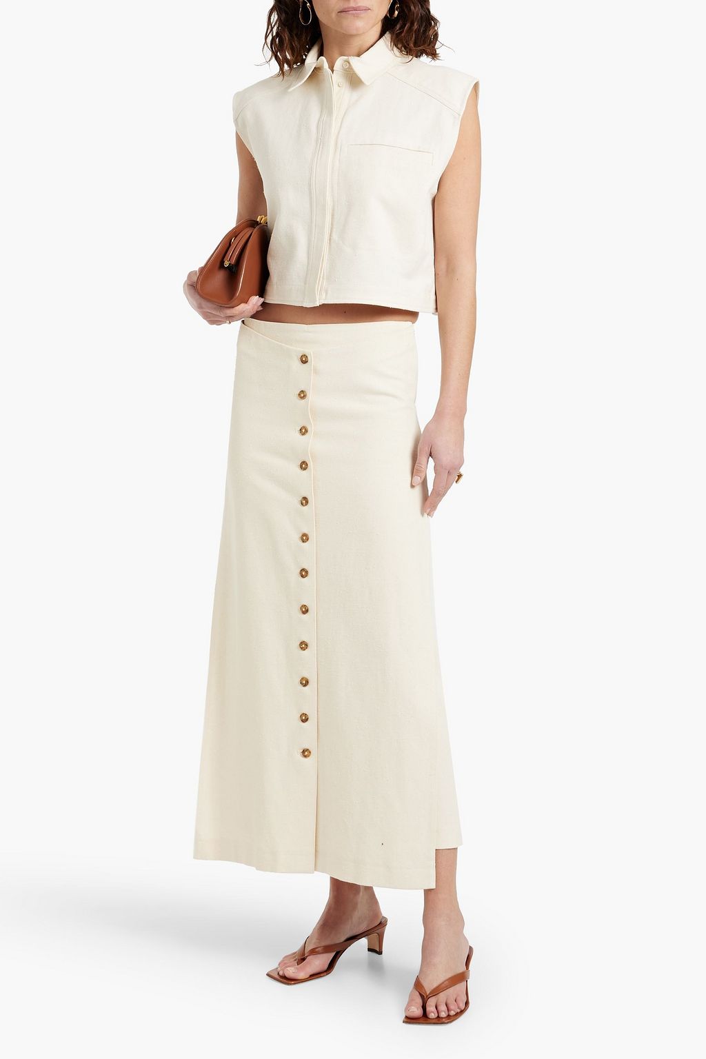 LOULOU STUDIO Atri layered cotton-blend twill midi skirt