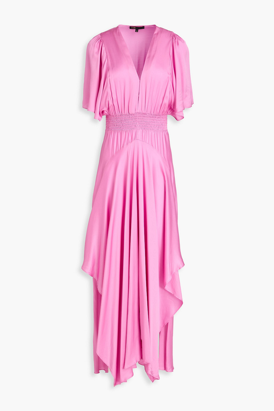 Maje Asymmetric Satin-twill Maxi Dress In Pink