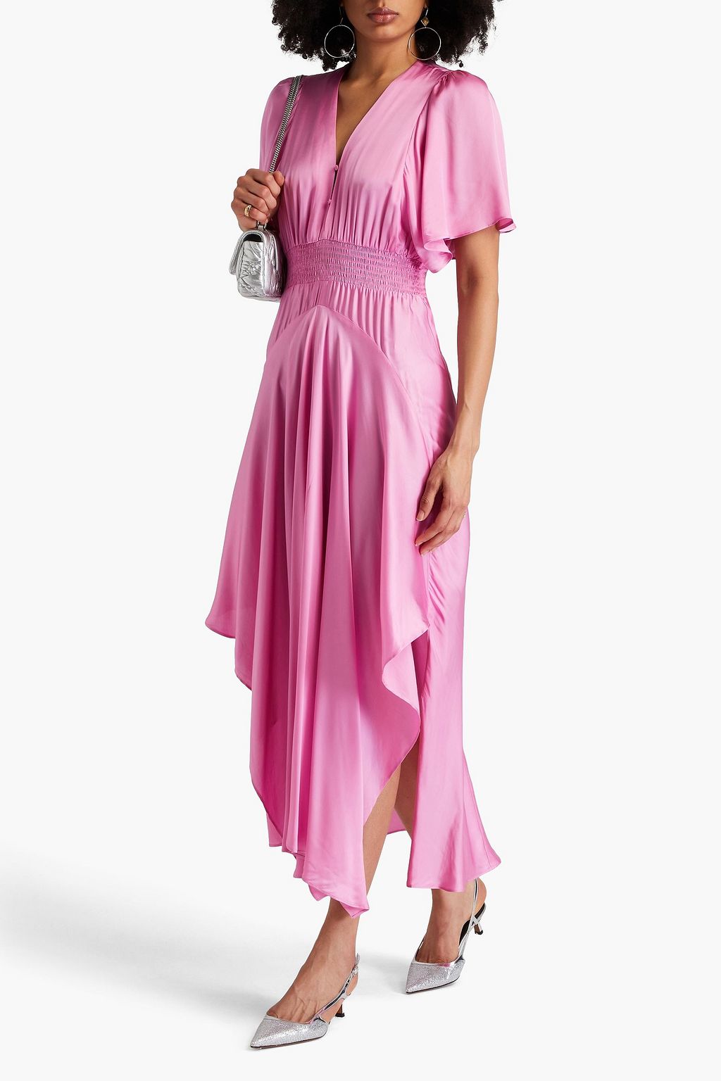 MAJE Asymmetric satin-twill maxi dress