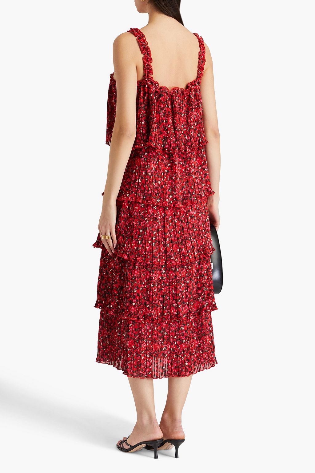 GANNI Tiered floral-print plissé-crepe midi dress