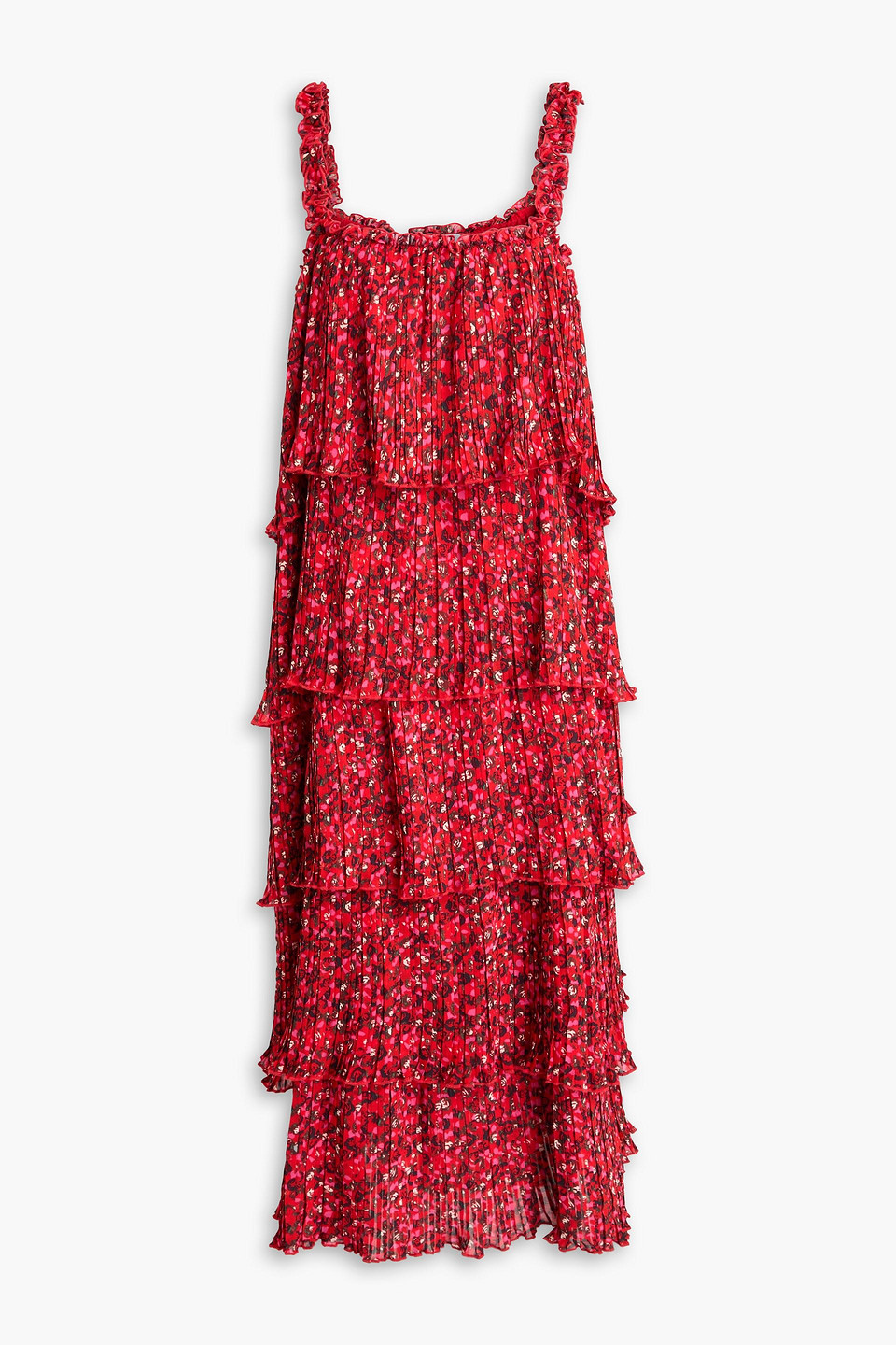 Ganni Floral-print Pleated Midi Dress In Rot