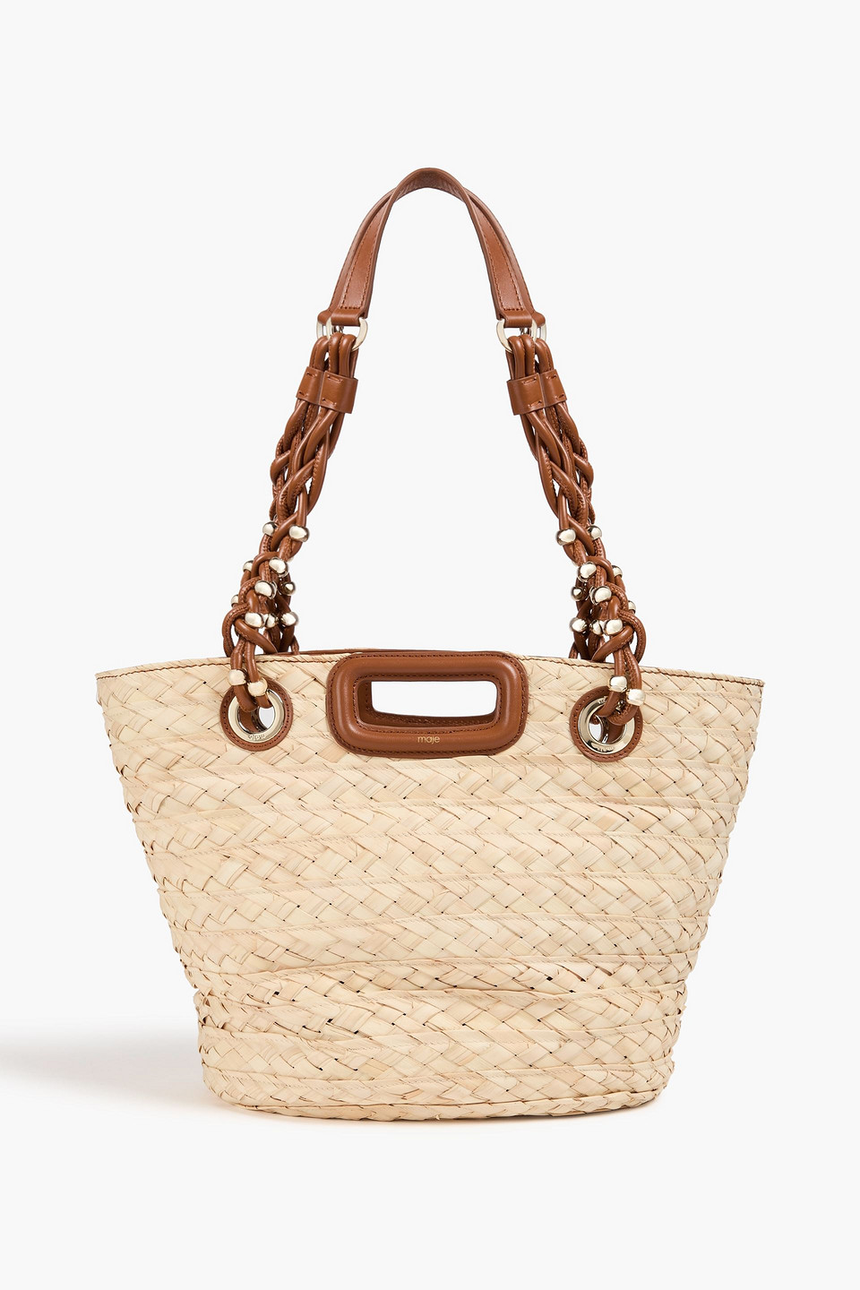 Maje - Leather-trimmed straw tote - Neutral - OneSize