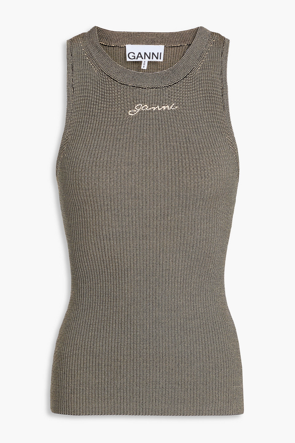 Ganni Ribbed-knit Tank In Mushroom