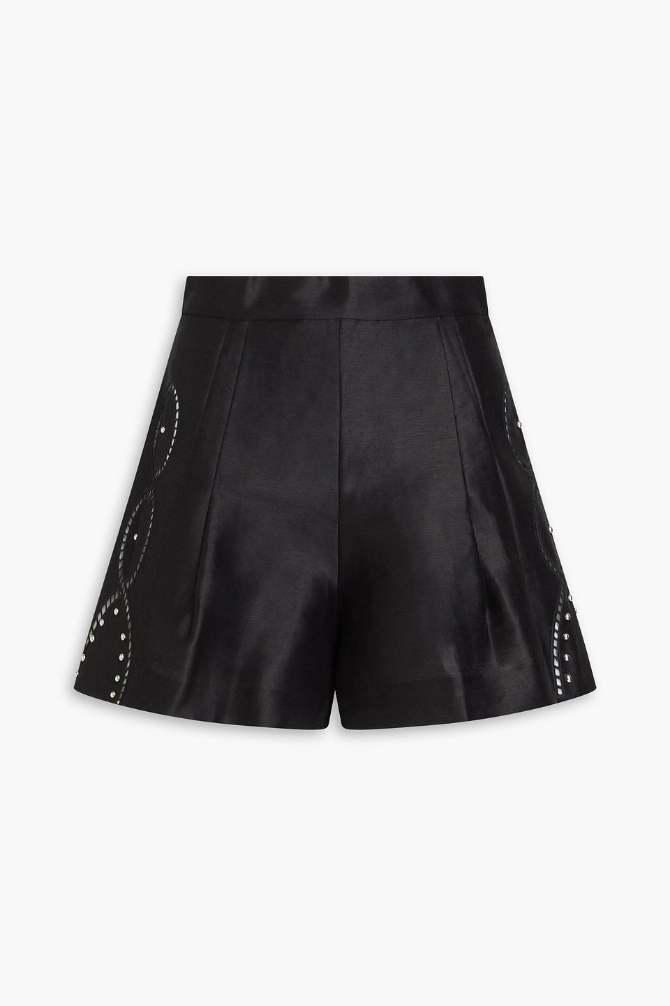 MAJE STUDDED LINEN-BLEND SHORTS
